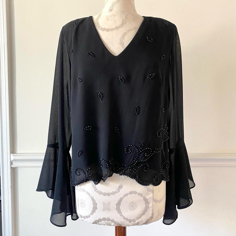 Elegant Vintage Black Beaded Women's Blouse